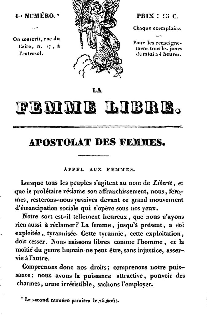 THE FREE WOMAN, APOSTOLATES OF WOMEN. The first cover of this text elucidates the plight of women as not entirely distinct from that of the proletariat; that woman require the same rights as men.