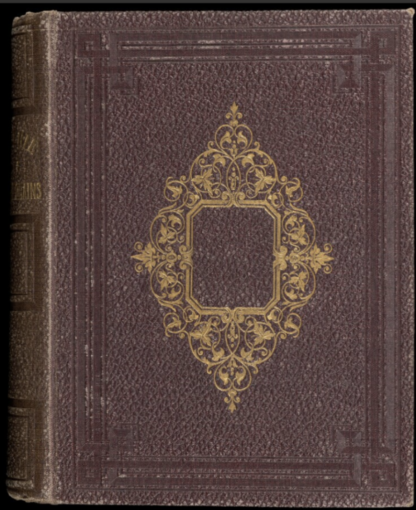 An intricate leather-bound book cover.