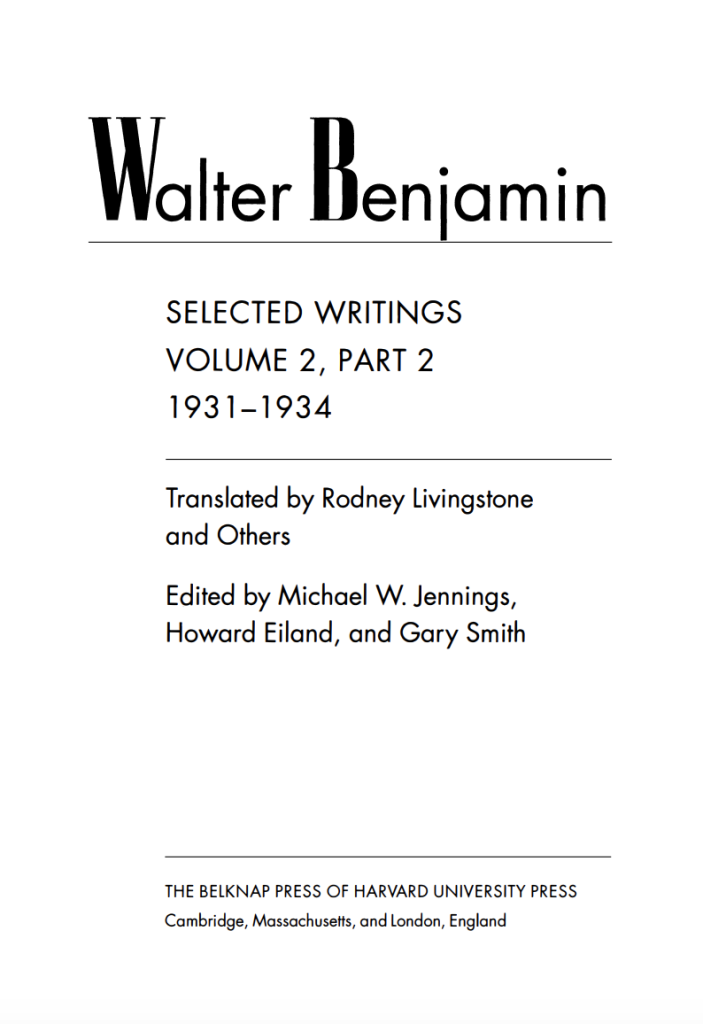 The cover of Walter Benjamin's selected writings.