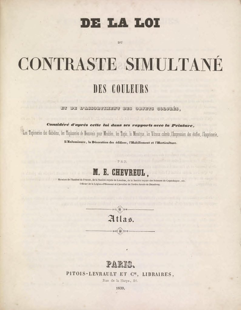 Chevreul's book cover, published in Paris, makes use of various fonts.