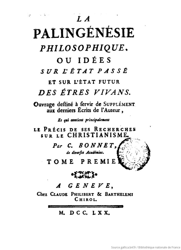 The title page of the first tome of Bonnet's philosophical volumes reveals it was published in Geneva.