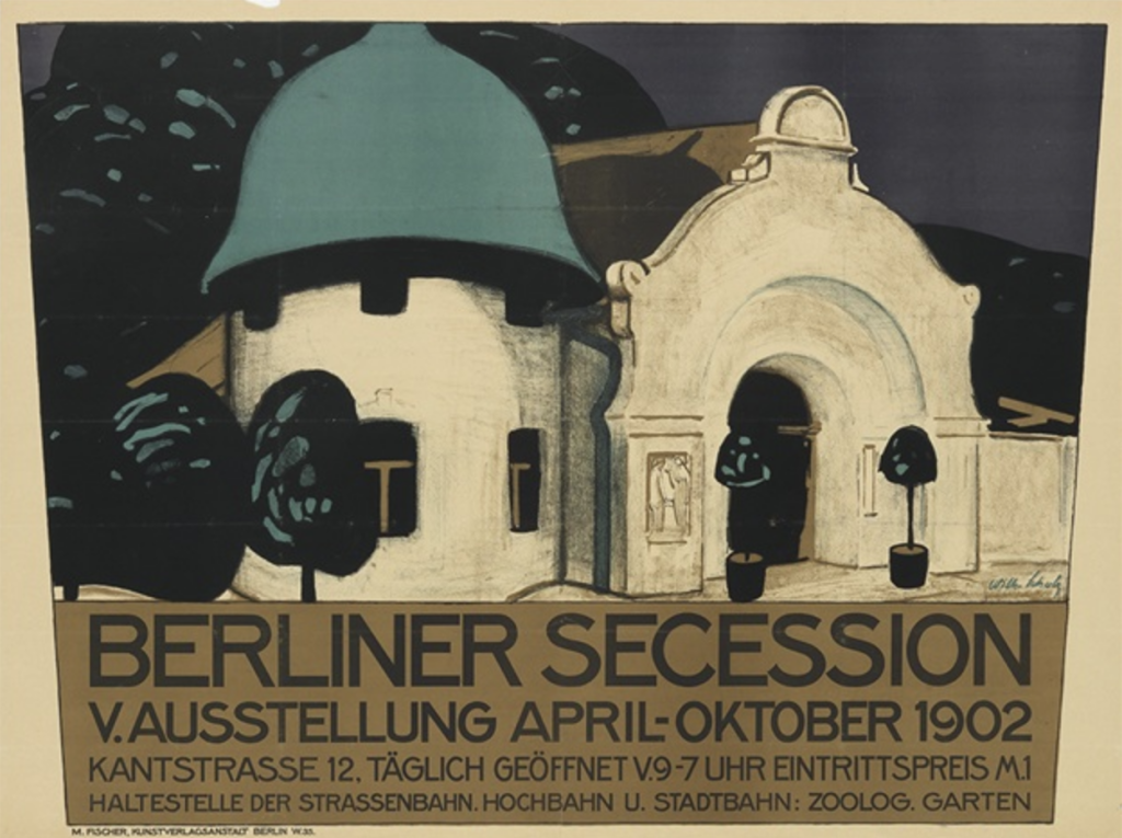 A poster of the Berline Secession art collective depicting a landscape in modernist thick paint strokes and little detail.