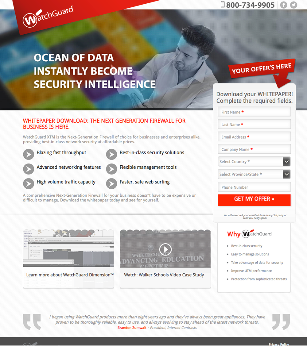 Example of landing page with the goal of having customers download a white paper.