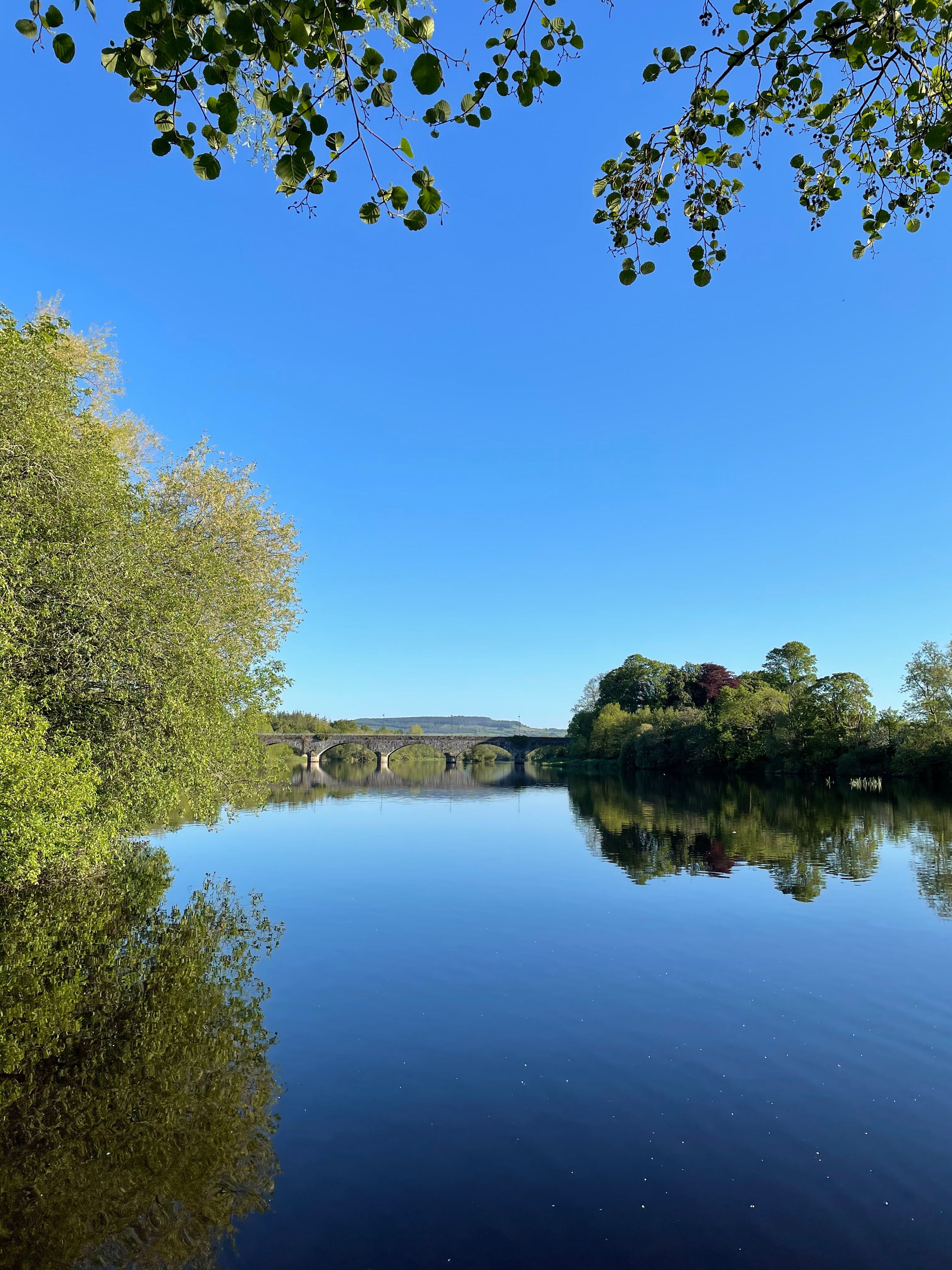 The River Shannon in Limerick featuring a bridge and clear blue sky.