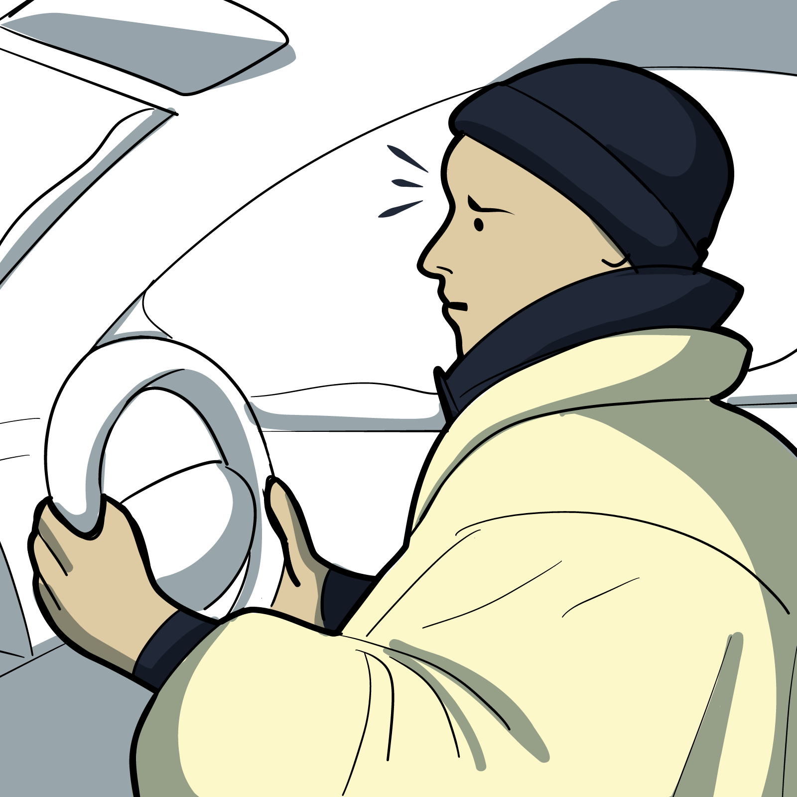 A driver focuses on the road while operating a vehicle.