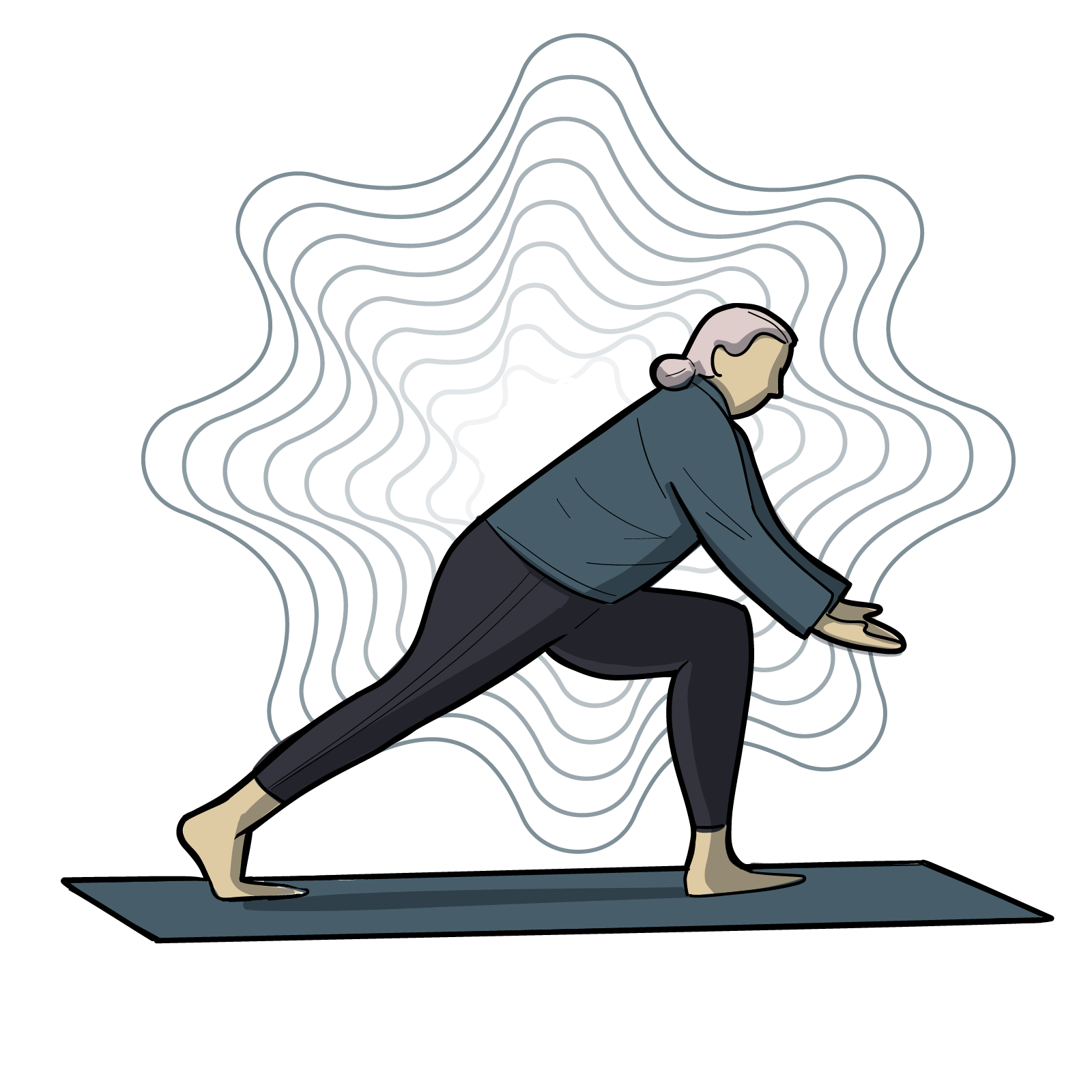 A person practices a standing yoga pose on a mat.