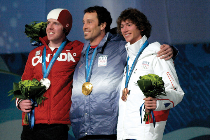 Photograph of gold, bronze, and silver medalists at the Olympic Games