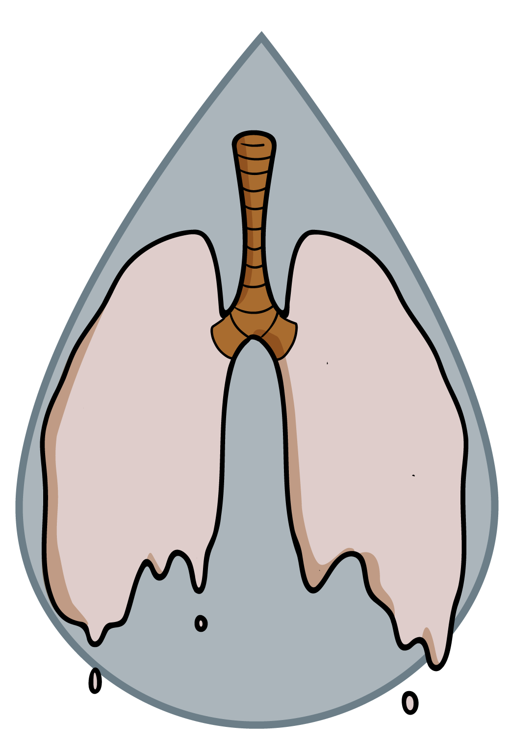 An illustration of a dripping lung overtop of a grey drop of water.