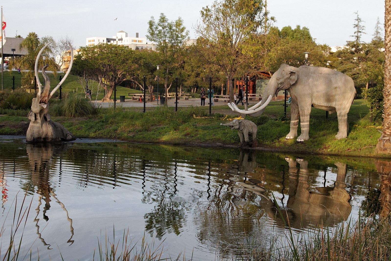 Asphalt lake with mammoth figurines.